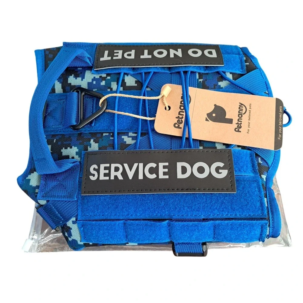 Petnanny Tactical Dog Harness Blue Digital Camo Service Dog Vest Medium NEW